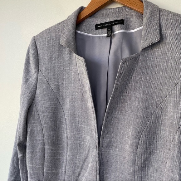 White House Black Market Single Button Yarn Dye Suit Jacket 6 Marled Gray - Picture 5 of 12